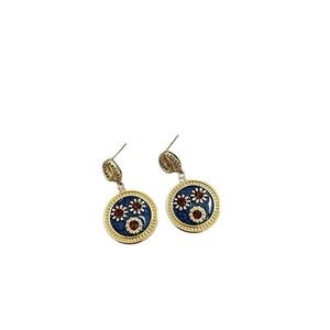 Vintage Floral Enamel Drop Earrings - Retro Oil Painting Design